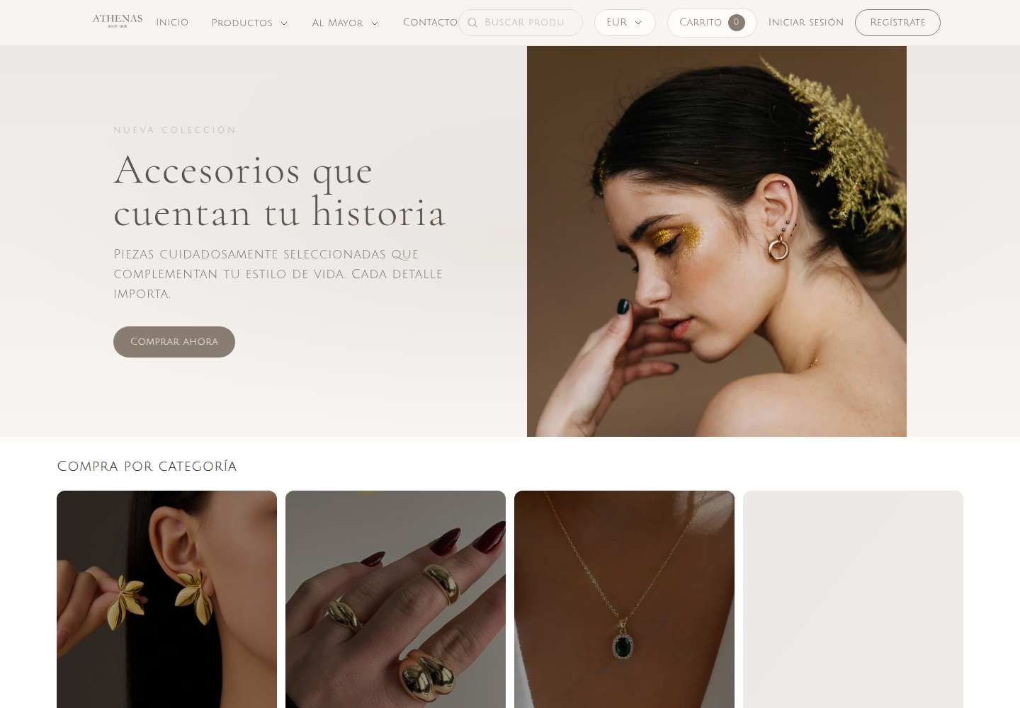 Página de inicio de Athenas Boutique con acceso a su catálogo